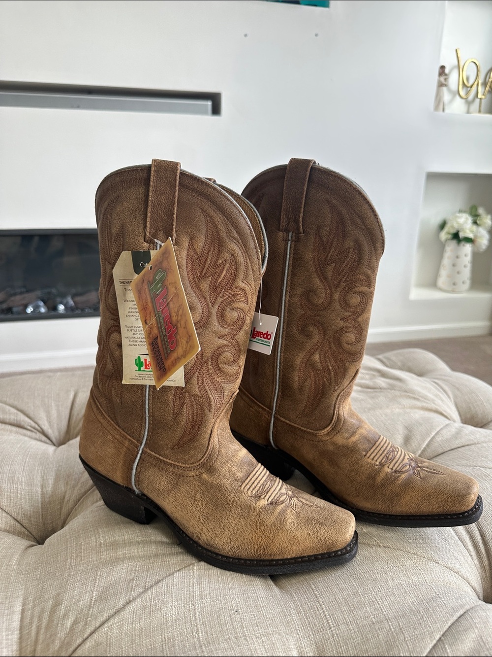 Laredo Tan Embroidered Suede Western Boots - Picture 2 of 8